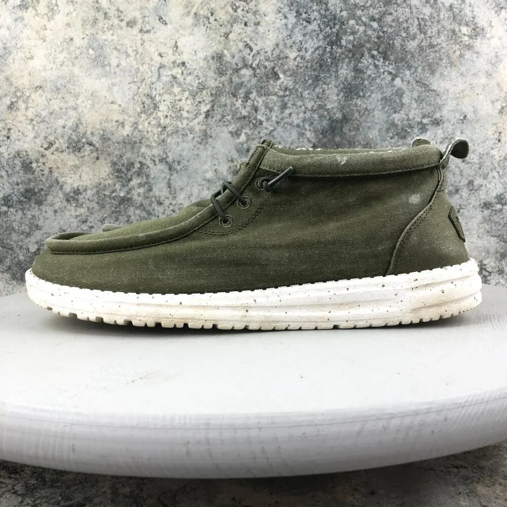 Hey Dude Men's Size 10 Wally Mid Canvas Olive Green Casual Slip On Shoes Ankle